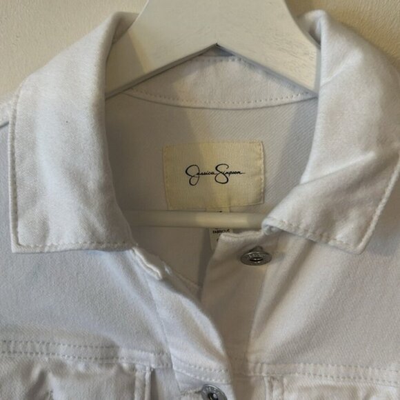 Jessica Simpson Pixie Fitted Tailored Stretch White Denim Jean Jacket - Picture 6 of 9